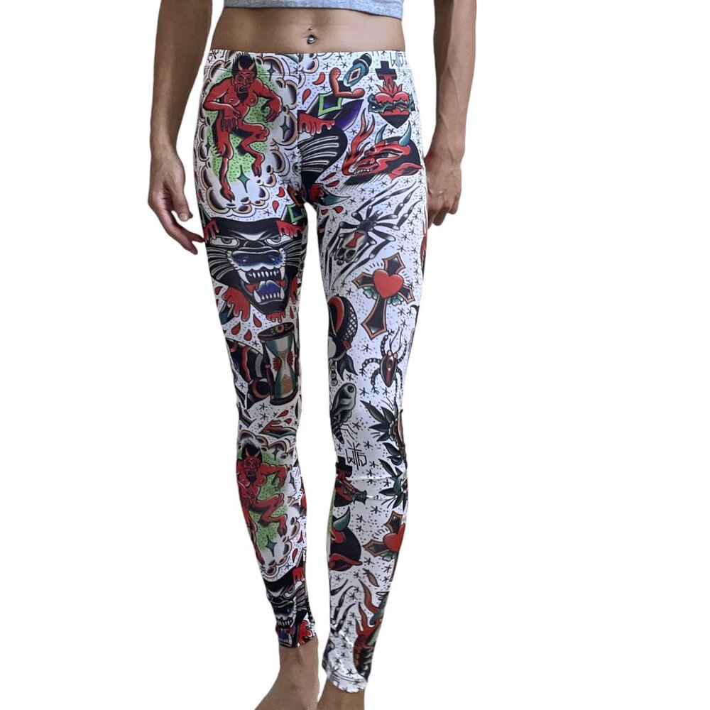 LiquorBrand Tattoo Art Inspired Print Leggings, Tattoo Design Leggings XS